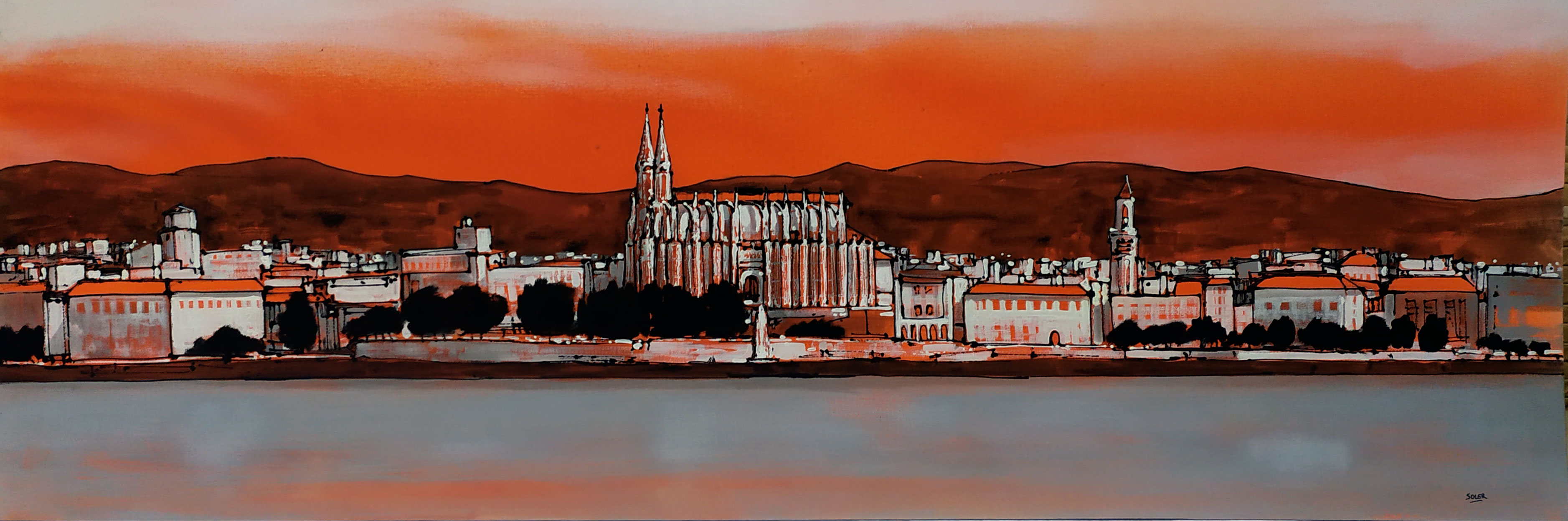 -Cuadro pintura original skyline palma de mallorca en Portobellostreet.es