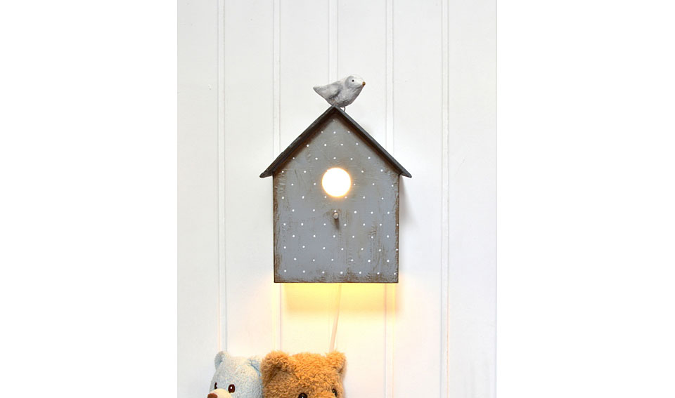 Lampara casita con pajarito color gris Lampara casita con pajarito color gris
