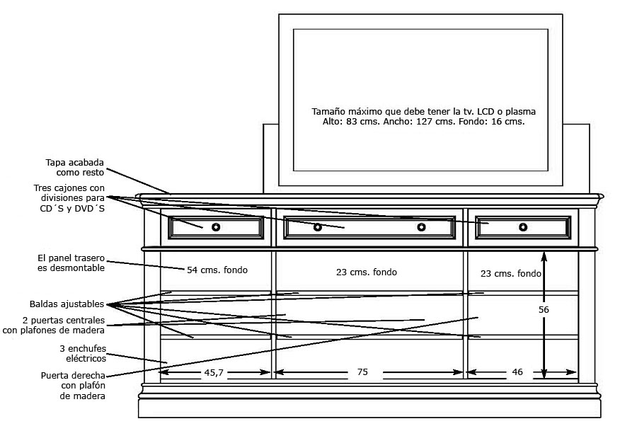 Croquis del Mueble Tv Plasma Lifter con elevaci�n el�ctrica cl�sico 