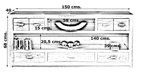 croquis del mueble de tv con medidas