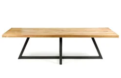 Mesa de comedor madera roble y pie de metal Mesa de comedor madera roble y pie de metal