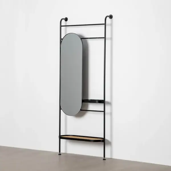 Espejo recibidor metal negro y madera natural