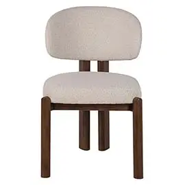 Silla de comedor de roble color nogal tapizada beige Nala