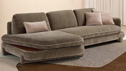 Sofá cama con chaise longue tapizado Alma