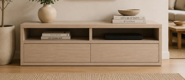 Mueble tv roble 2 cajones nórdico Sendai