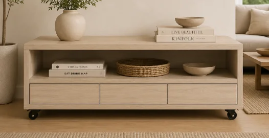 Mueble tv 3 cajones con ruedas nórdico Sendai