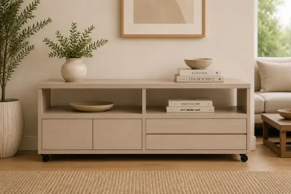 Mueble tv con ruedas 2 puertas 2 cajones nórdico Sendai Mueble tv con ruedas 2 puertas 2 cajones nórdico Sendai