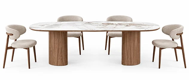 Mesa de comedor Atenas cerámica blanca y madera