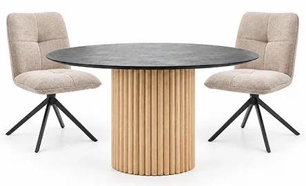 Mesa de comedor redonda Loen con tapa porcelánica Black Stone Mesa de comedor redonda Loen con tapa porcelánica Black Stone