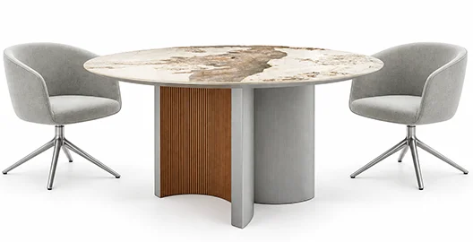 Mesa de comedor redonda nogal y porcelánico Calpe