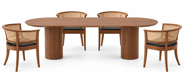 Mesa de comedor Temeria Ángel Cerdá en nogal con esquinas redondeadas