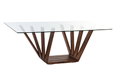 Mesa de comedor tapa de cristal y base de madera Isaloni