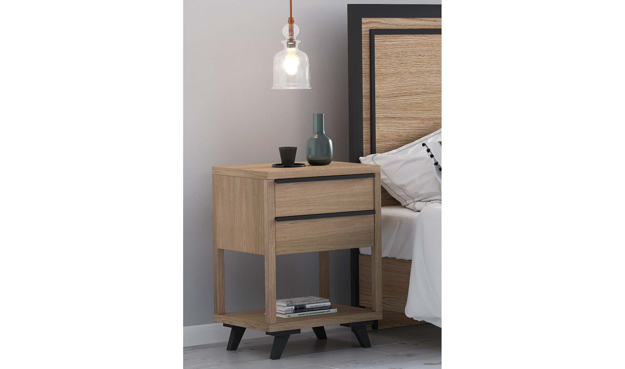 Mueble TV de estilo nórdico con una puerta y dos cajones DS263