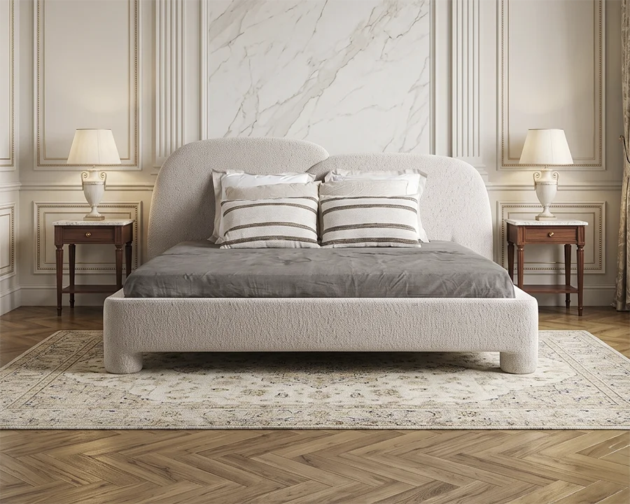 Cama tapizada beige Alevia para colchón de 180x200 Cama tapizada beige Alevia para colchón de 180x200