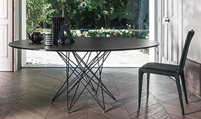 Mesa de comedor redonda cristal negro Octa Bonaldo