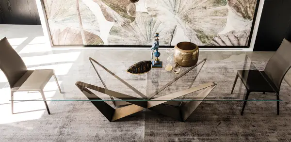 Mesa de comedor moderna cristal de 300x100 Skorpio patas Bronce