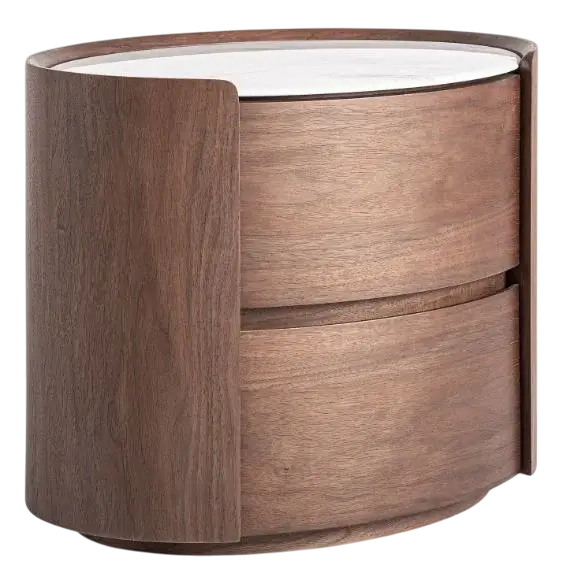 Mesa de noche oval roble color nogal Stuetta