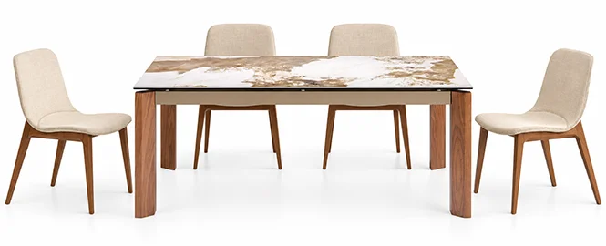 Mesa de comedor extensible porcelánico y nogal Songa Mesa de comedor extensible porcelánico y nogal Songa