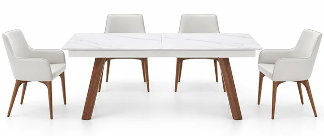 Mesa de comedor extensible porcelánico y nogal Joste Mesa de comedor extensible porcelánico y nogal Joste