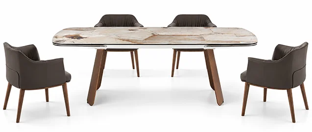 Mesa de comedor extensible nogal y porcelánico Vexmara