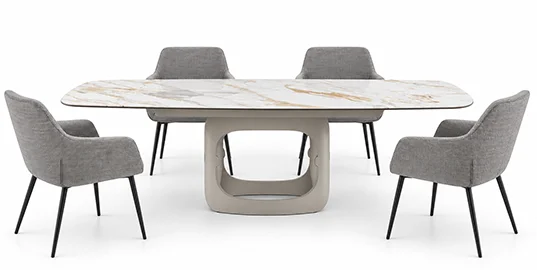 Mesa de comedor extensible ovalada porcelánico y metal Boreal
