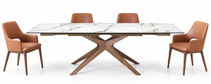 Mesa de comedor extensible nogal y porcelánico Nerium