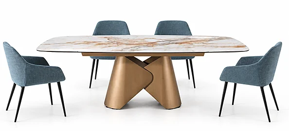 Mesa de comedor extensible ovalada porcelánico y metal Oryxen
