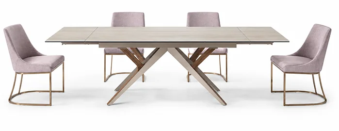 Mesa de comedor extensible rectangular nogal y porcelánico Arenza
