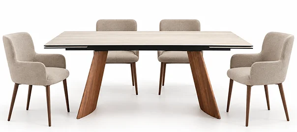 Mesa de comedor extensible rectangular porcelánico y metal Auralis