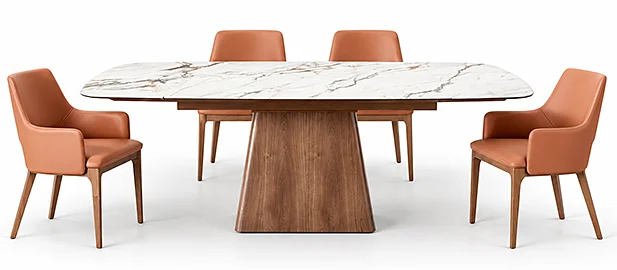 Mesa de comedor extensible nogal y porcelánico Bormida