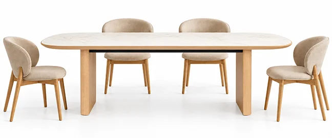 Mesa de comedor porcelánico y madera Jade