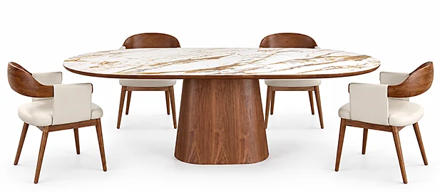 Mesa de comedor nogal y porcelánico Essenza