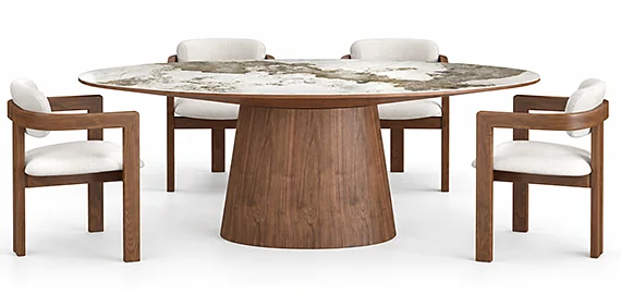Mesa de comedor ovalada nogal y porcelánico Bravora Mesa de comedor ovalada nogal y porcelánico Bravora