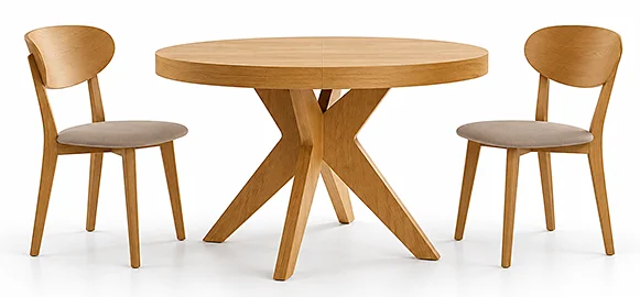 Mesa de comedor redonda extensible Roma en chapa natural de roble