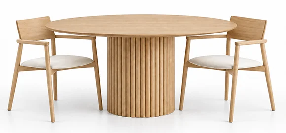 Mesa de comedor redonda Loen con pie de listones de madera