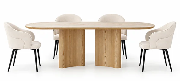 Mesa de comedor curva cerámico gris fresno Mesa de comedor curva cerámico gris fresno
