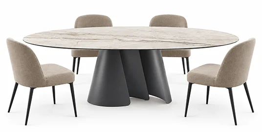 Mesa de comedor oval tapa porcelánica Belem 270 Mesa de comedor oval tapa porcelánica Belem 270