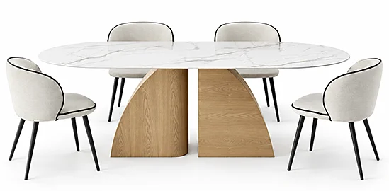 Mesa de comedor porcelánica blanca y base madera natural Bahía Mesa de comedor porcelánica blanca y base madera natural Bahía