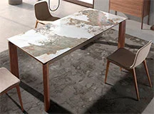 Mesa de comedor extensible porcelánico y nogal Songa