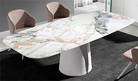 Mesa de comedor ovalada barril porcelánico Oselva