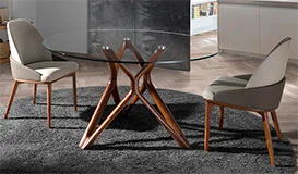 Mesa de comedor redonda cristal y nogal Odense