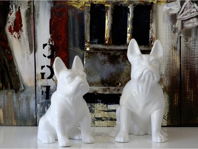 Set 2 Perros bulldog Cerámica blanco