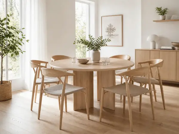 Mesa de comedor redonda roble natural Zen