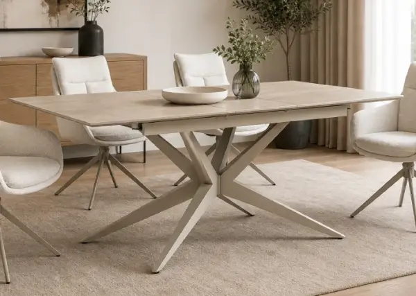 Mesa de comedor extensible crema y porcelánico Keira