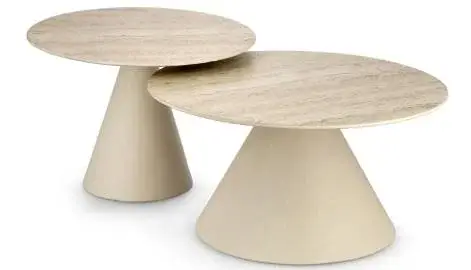 Set 2 mesas auxiliares efecto travertino y acero Hardy Set 2 mesas auxiliares efecto travertino y acero Hardy