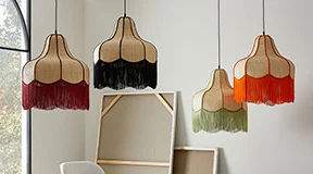 Lámpara de techo natural con flecos campana Lámpara de techo natural con flecos campana