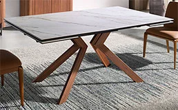 Mesa de comedor extensible porcelánico y acero color nogal Mures
