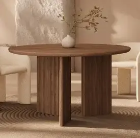 Mesa de comedor redonda nogal natural Zen