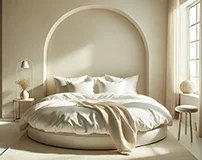 Cama redonda minimalista cálida tapizada Sand Cama redonda minimalista cálida tapizada Sand