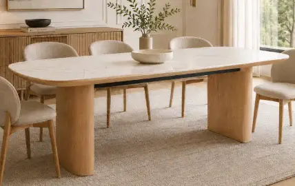 Mesa de comedor porcelánico y madera Jade